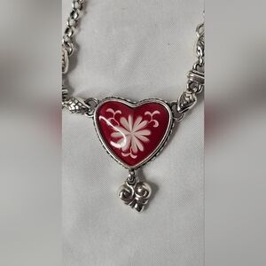Brighton WATER LILY Reversible Red Or Black Flower Heart Necklace